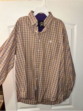 Cinch Men's Plaid Button-Down Shirt in Purple and Yellow